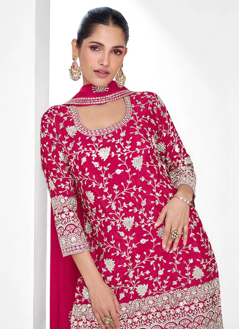 Designer Magenta Festive Gharara Suit with Detailed Embroidery