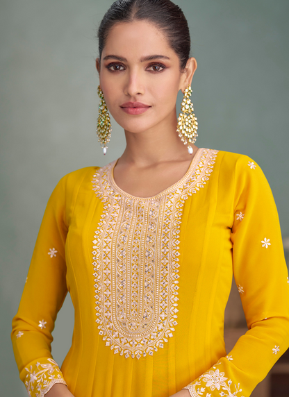 Yellow Georgette Anarkali Suit with Dupatta for Indian Festival and Pakistani Wedding