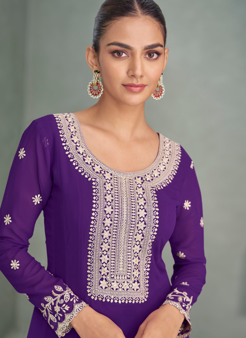 Purple Georgette Anarkali Suit with Dupatta for Indian Festival and Pakistani Wedding
