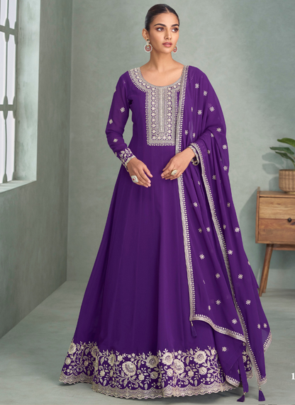 Purple Georgette Anarkali Suit with Dupatta for Indian Festival and Pakistani Wedding