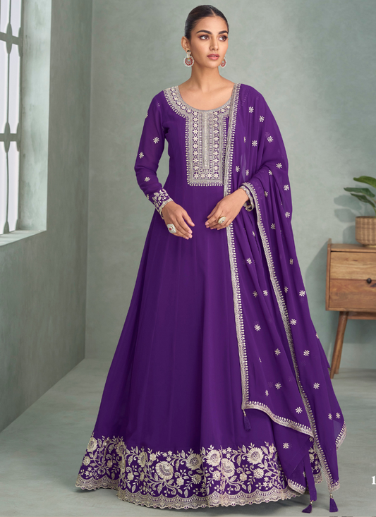 Purple Georgette Anarkali Suit with Dupatta for Indian Festival and Pakistani Wedding