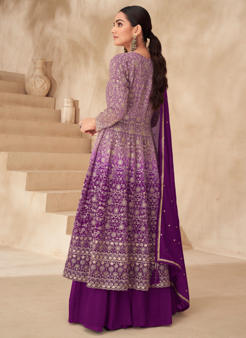 Designer Purple Georgette Sharara Suit with Dupatta for Indian Festivals & Pakistani Weddings