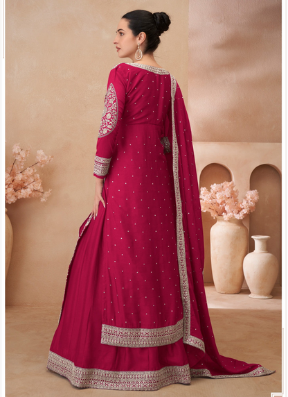 Pink Chinnon Embroidered Anarkali Suit Dupatta for Indian Festivals and Pakistani Weddings