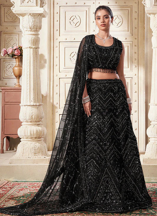 Black Lehenga Choli with Sequins Embroidery for Weddings