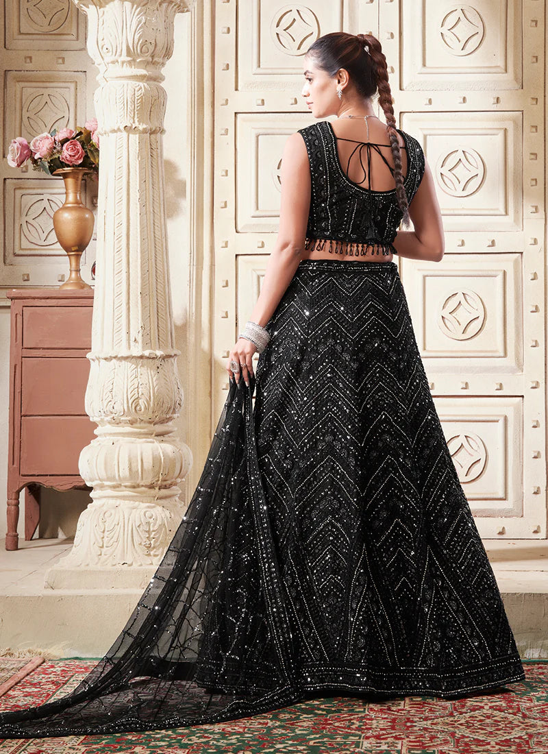 Black Lehenga Choli with Sequins Embroidery for Weddings