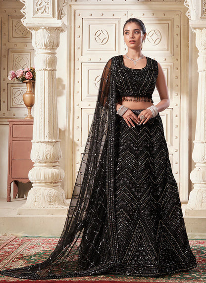 Black Lehenga Choli with Sequins Embroidery for Weddings