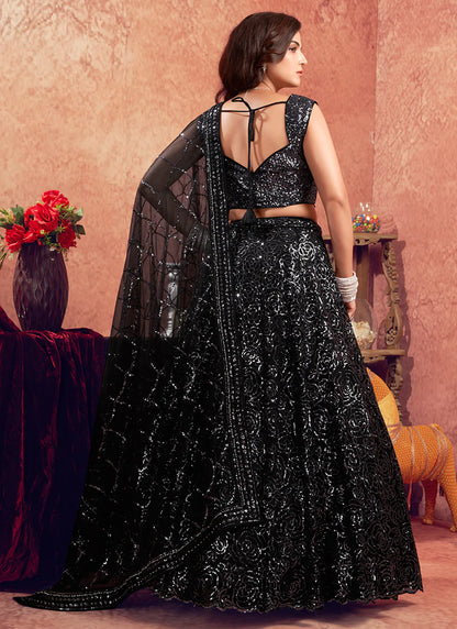 Black Lehenga Choli with Silver Sequins Embroidery for Weddings