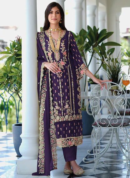 Chic Purple Multi-Embroidered Salwar Kameez Suit for Celebrations