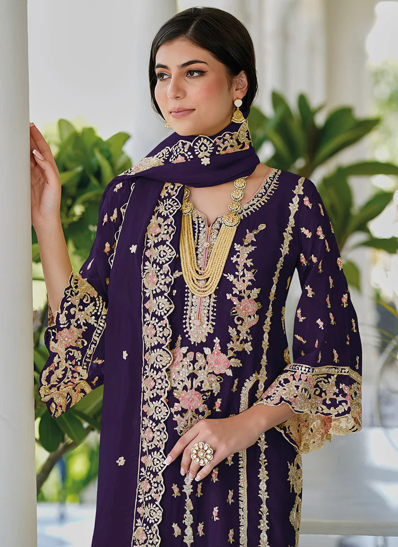 Chic Purple Multi-Embroidered Salwar Kameez Suit for Celebrations