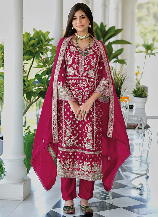 Chic Rani Pink Multi-Embroidered Salwar Kameez Suit for Celebrations