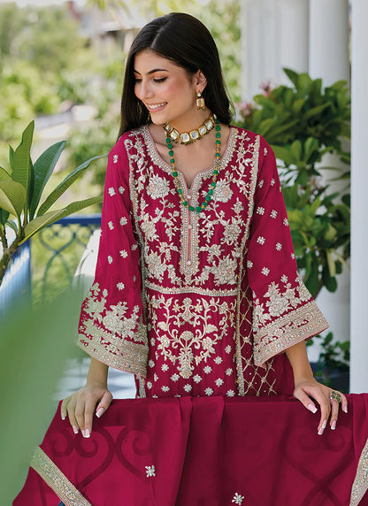 Chic Rani Pink Multi-Embroidered Salwar Kameez Suit for Celebrations