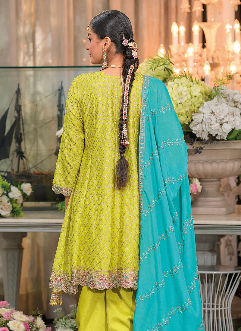 Designer Yellow Teal Embroidered Indian Dhoti Suit