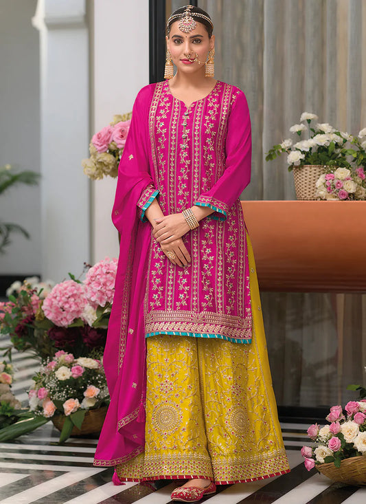 Designer Pink and Yellow Palazzo Suit for Celebrations