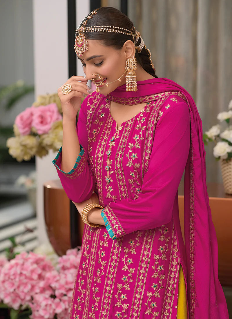 Designer Pink and Yellow Palazzo Suit for Celebrations