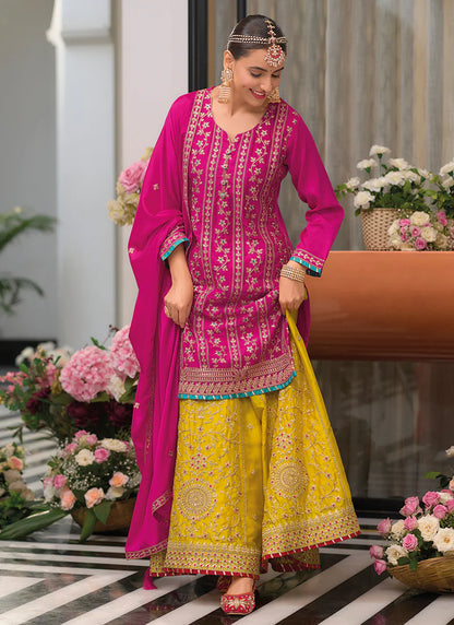 Designer Pink and Yellow Palazzo Suit for Celebrations