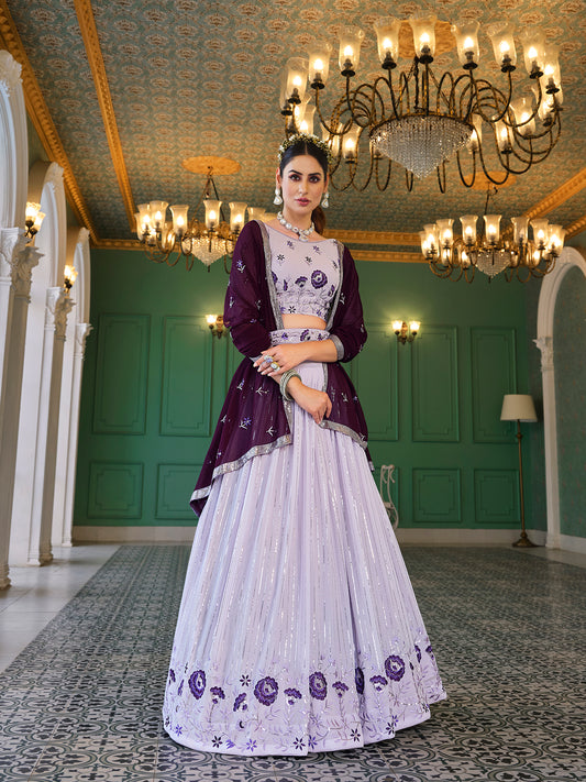 Lavender lehenga choli featuring elegant thread and sequin embroidery