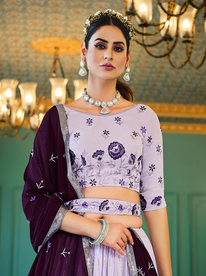 Lavender lehenga choli featuring elegant thread and sequin embroidery