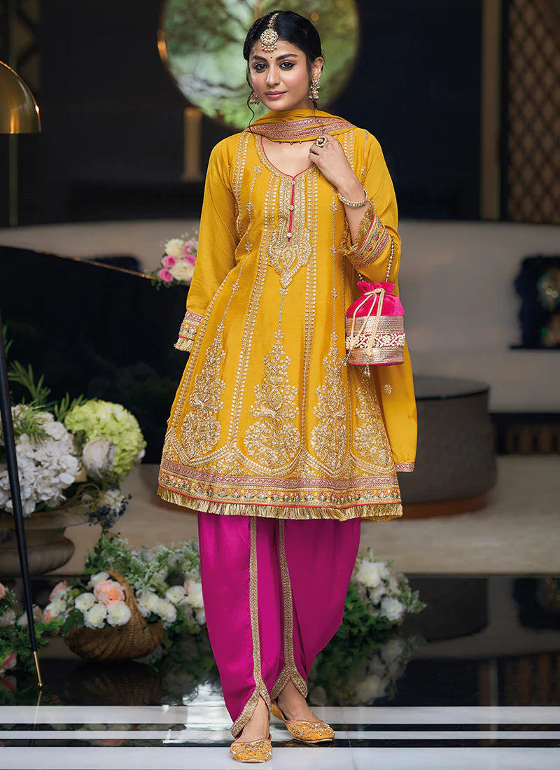 Stunning Yellow Designer Dhoti Suit with Multi-Embroidery