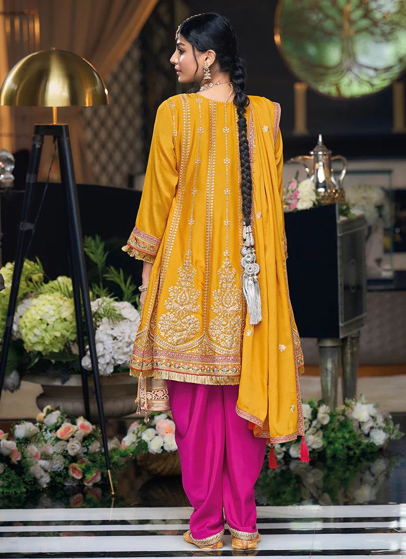 Stunning Yellow Designer Dhoti Suit with Multi-Embroidery