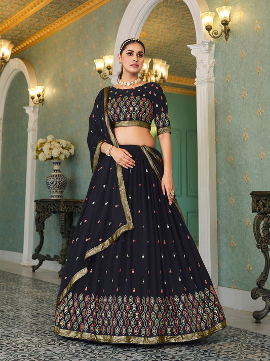 Navy Blue Lehenga choli featuring elegant thread and sequin embroidery