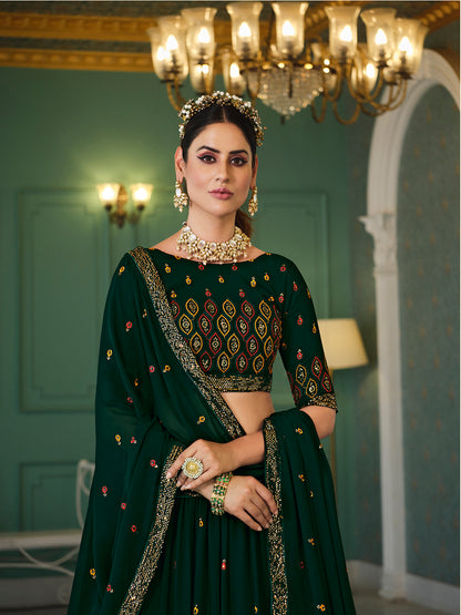 Green Lehenga choli featuring elegant thread and sequin embroidery