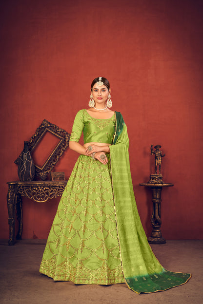 Parrot Green silk lehenga choli featuring sequence embroidery Lehenga Choli