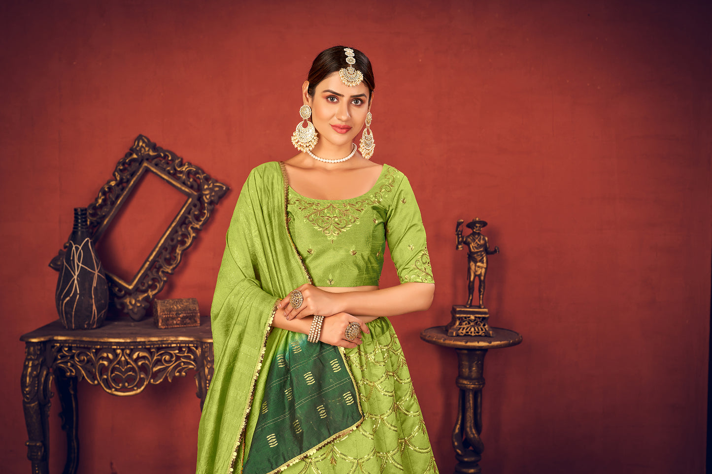 Parrot Green silk lehenga choli featuring sequence embroidery Lehenga Choli