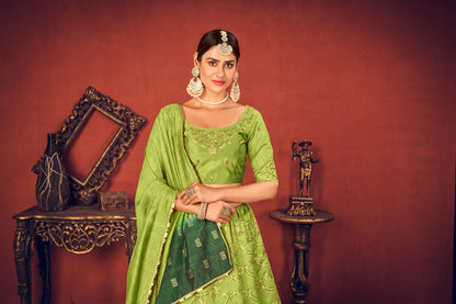 Parrot Green silk lehenga choli featuring sequence embroidery Lehenga Choli