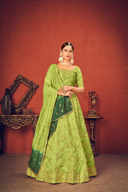 Parrot Green silk lehenga choli featuring sequence embroidery Lehenga Choli