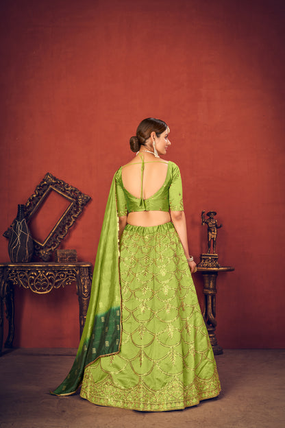 Parrot Green silk lehenga choli featuring sequence embroidery Lehenga Choli