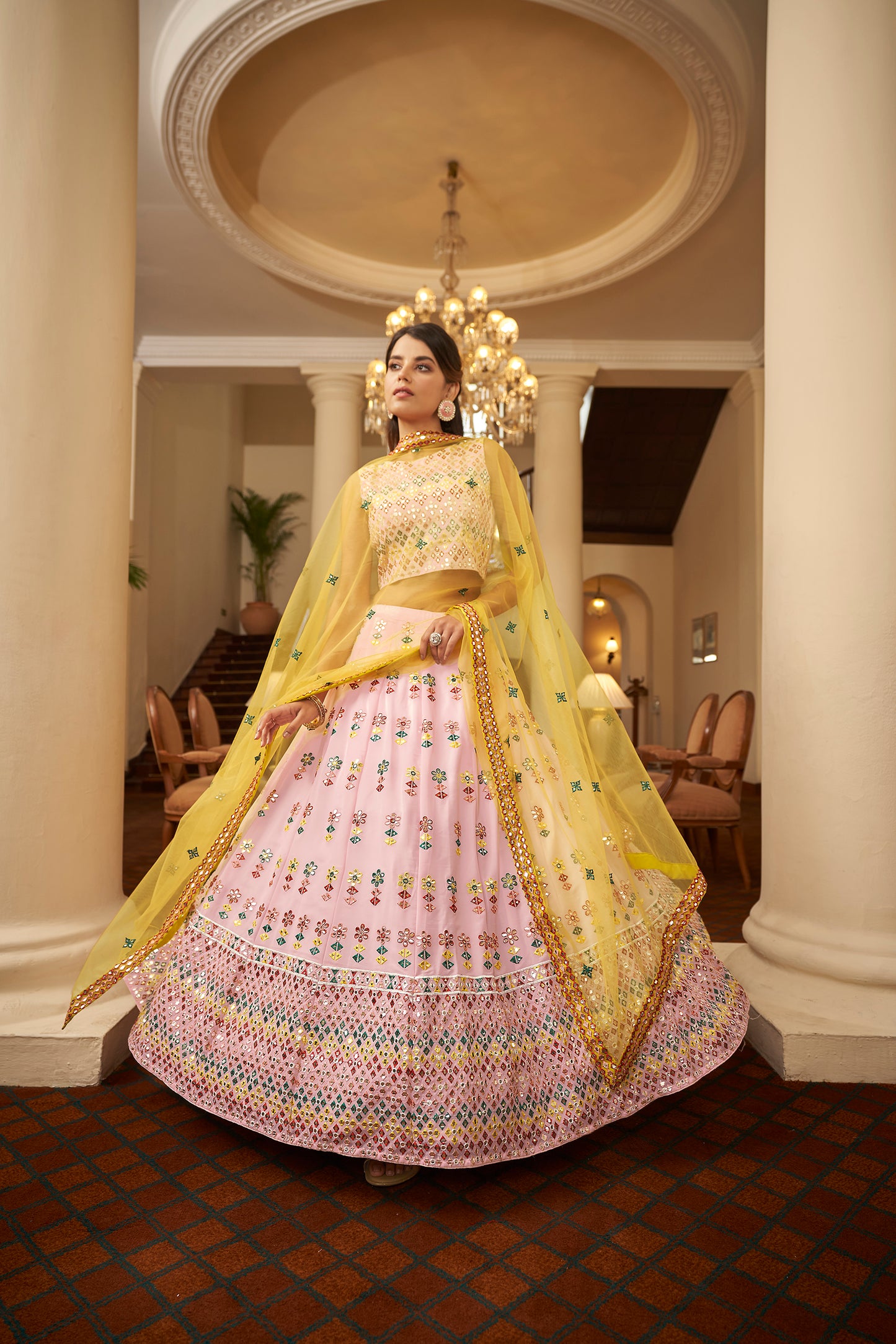 Pink Georgette Thread With Bridal Embroidered Lehenga Choli