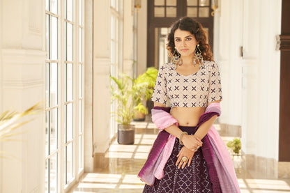 Purple Georgette Thread With Sequince Embroidered Lehenga Choli