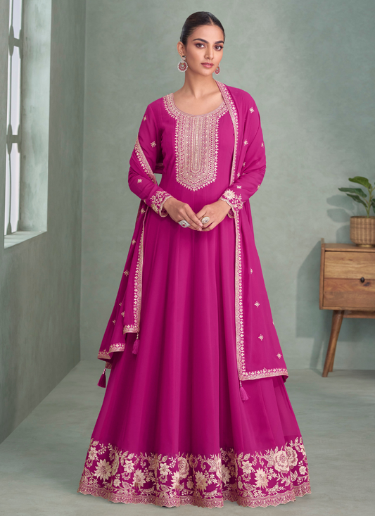 Pink Georgette Anarkali Suit with Dupatta for Indian Festival and Pakistani Wedding