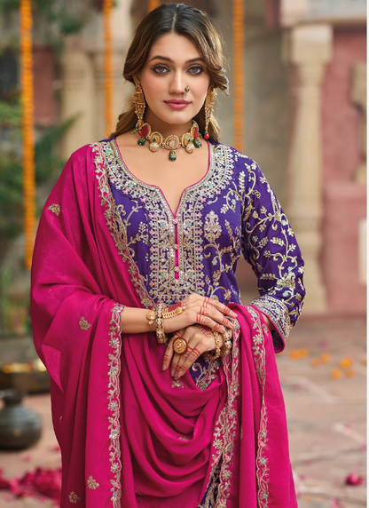 Purple Chinnon Embroidered Salwar Kameez with Dupatta – Perfect for Indian and Pakistani Weddings