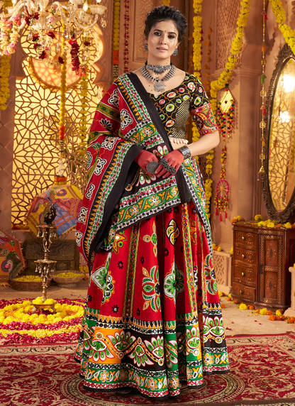Bold Red Navratri Chaniya Choli with Traditional Kutchi Embroidery – Bindyaa Festive Wear