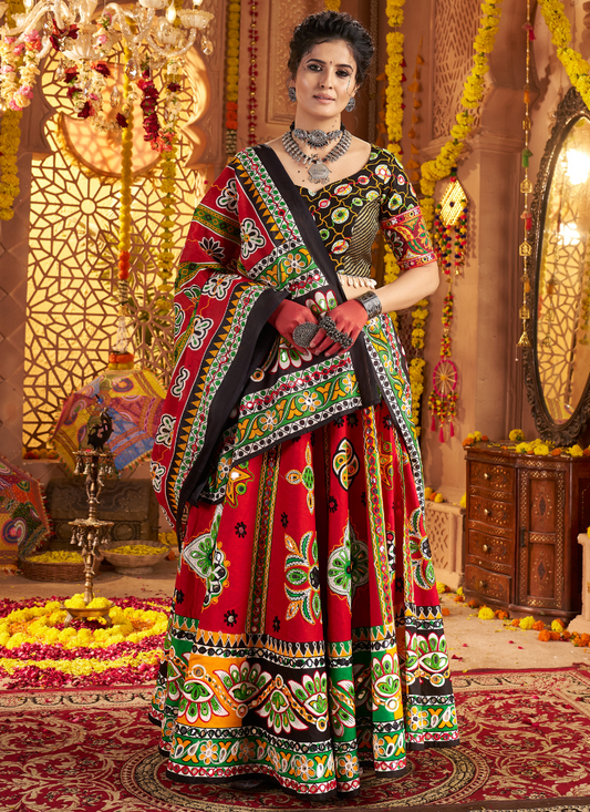 Bold Red Navratri Chaniya Choli with Traditional Kutchi Embroidery – Bindyaa Festive Wear