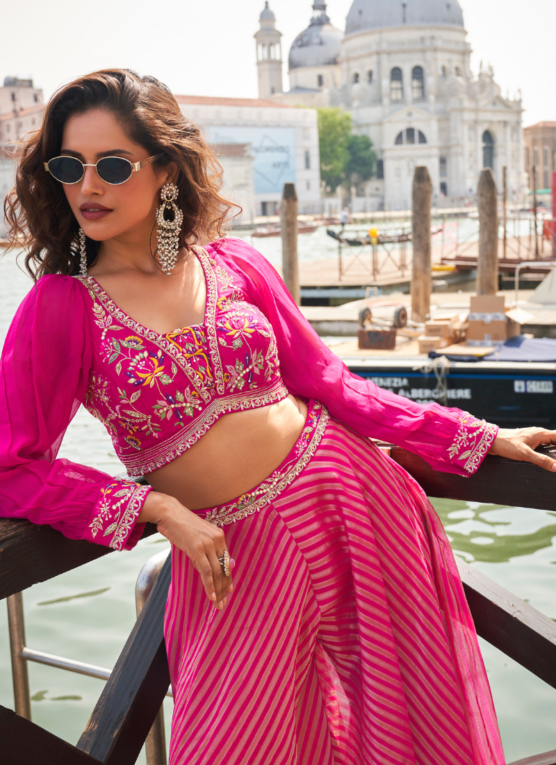 Designer Hot Pink Pure Viscose Palazzo Suit for Bridesmaids with Embroidered Blouse