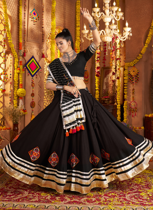 Black Chaniya Choli With Dupatta For Navratri Festival – Mirror, Thread, Embroidery Work – Garba Special 2025 Collection