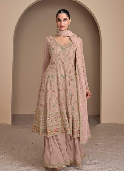 Desinger Blush Pink Georgette Sharara Suit