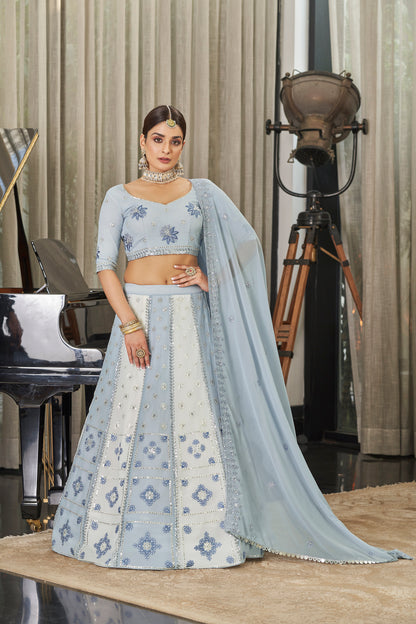 White Thread With Sequins Embroidered Lehenga Choli