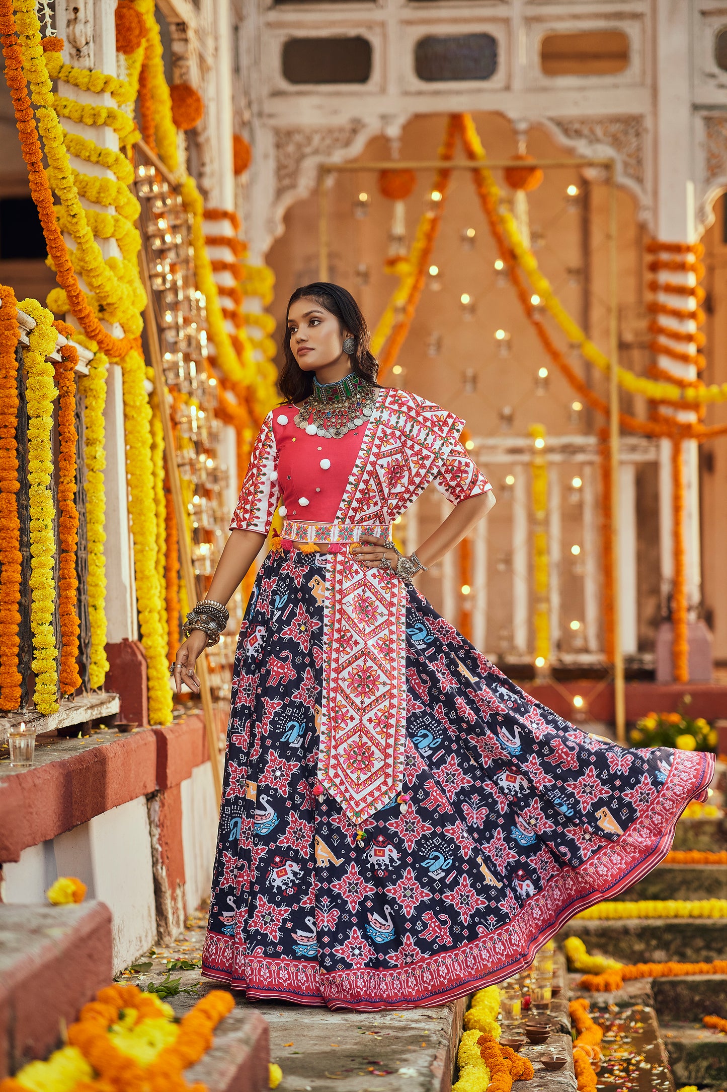 Red and blue multicolored Kutchi chaniya choli Navratri Special