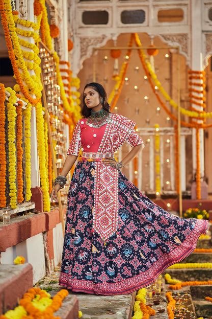 Red and blue multicolored Kutchi chaniya choli Navratri Special