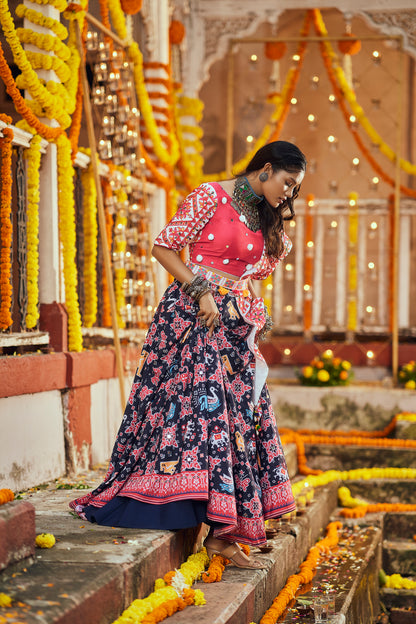 Red and blue multicolored Kutchi chaniya choli Navratri Special