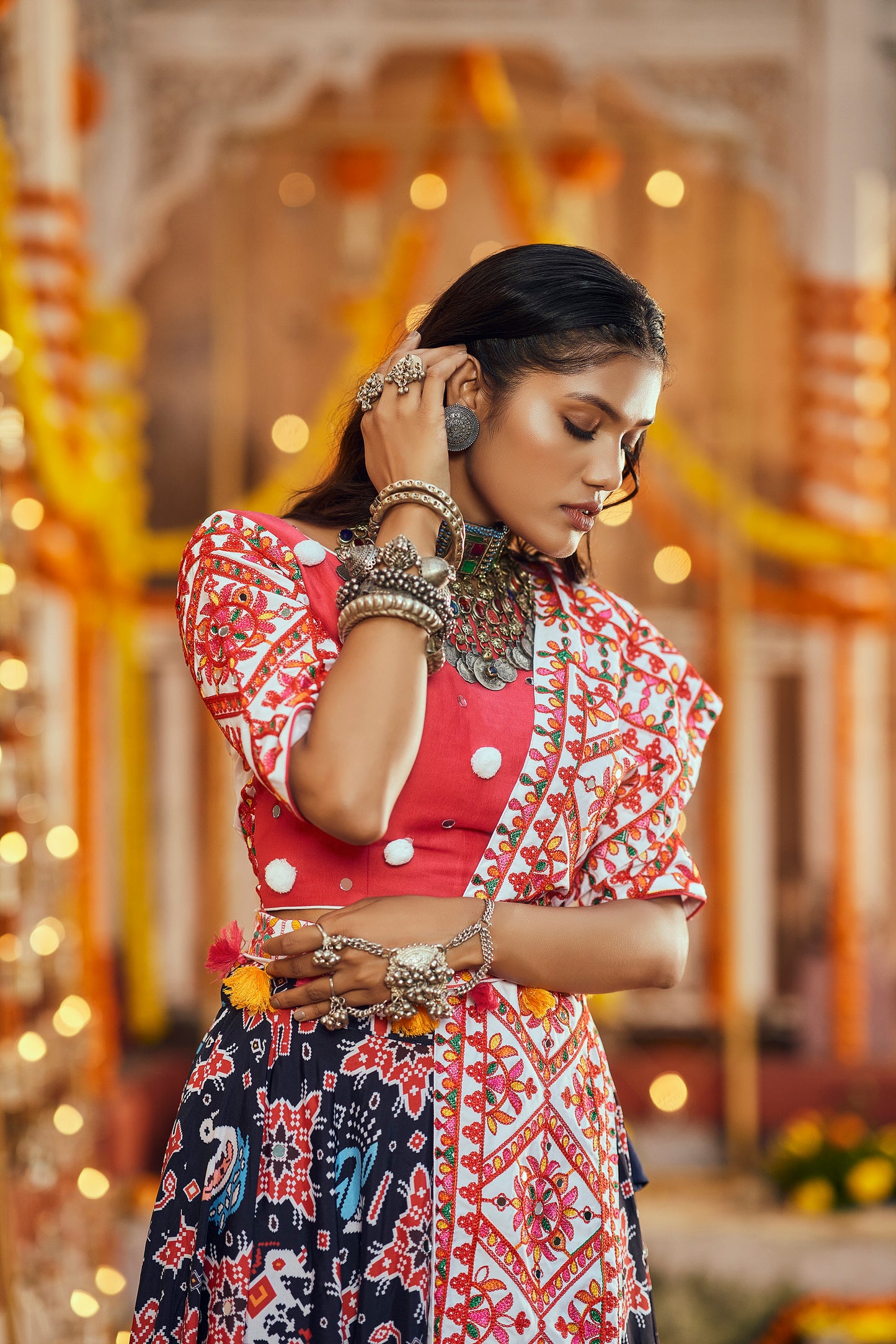 Red and blue multicolored Kutchi chaniya choli Navratri Special