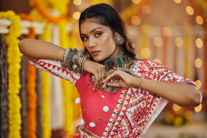 Red and blue multicolored Kutchi chaniya choli Navratri Special