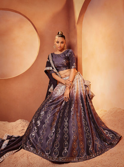 Purple Mirror Work Lehenga Choli showcases mirror embroidery on velvet