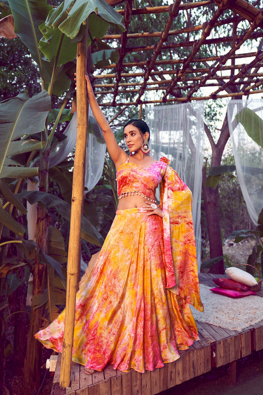 Orange Traditional Looks Big Size Printed Lehenga choli with Fancy Dupatta