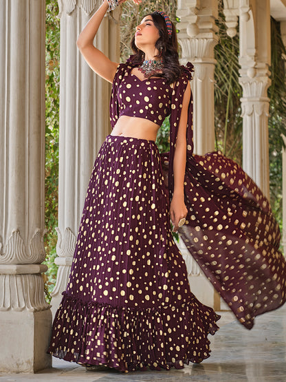 Crush Pattern Metallic Foil Ready to Wear Lehenga Choli