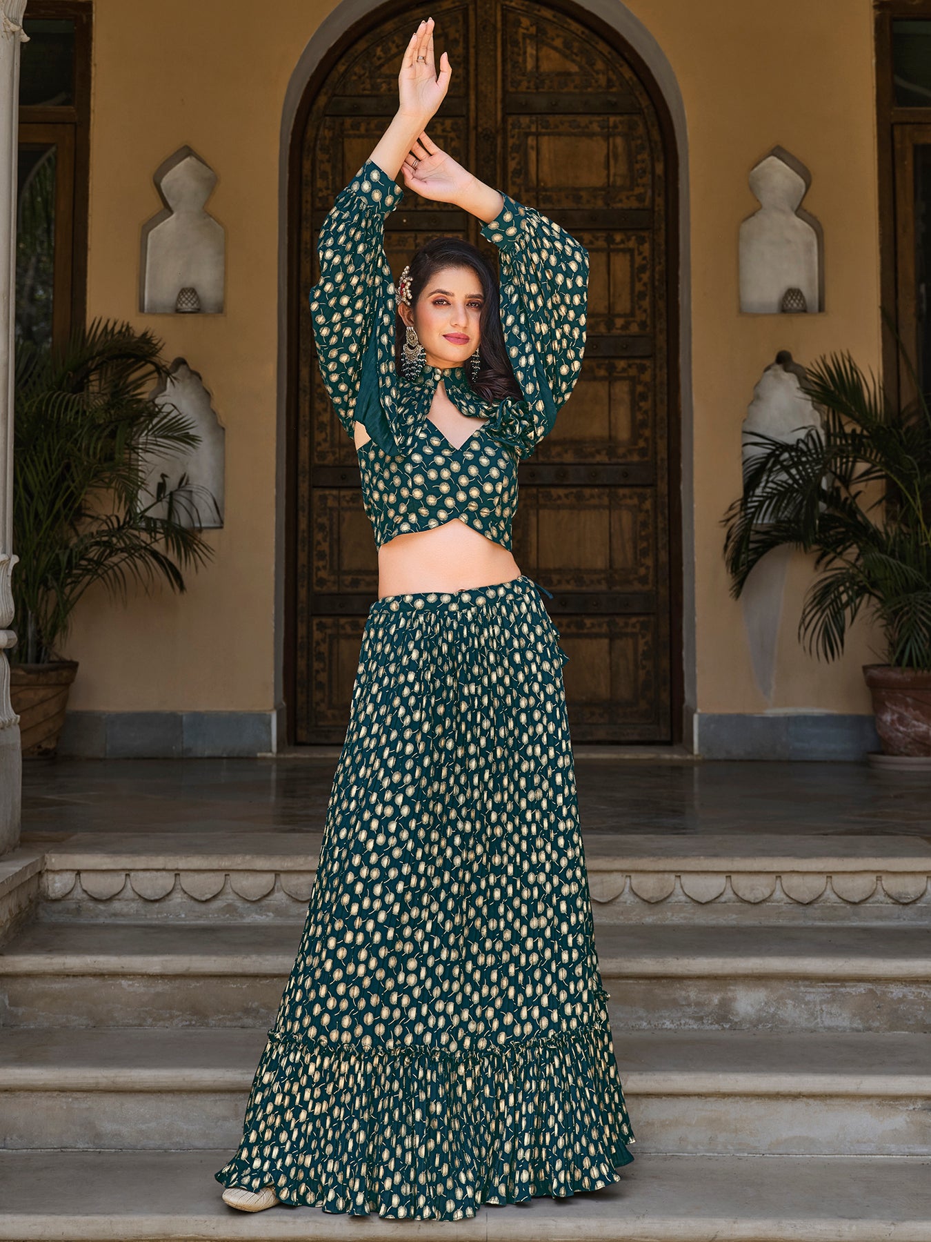 Green Fancy Exclusive Koti Style Party Wear Ready to Wear Lehenga Choli