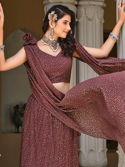 Brown Color Foil Work Lehenga Choli with Stylish attached Dupatta